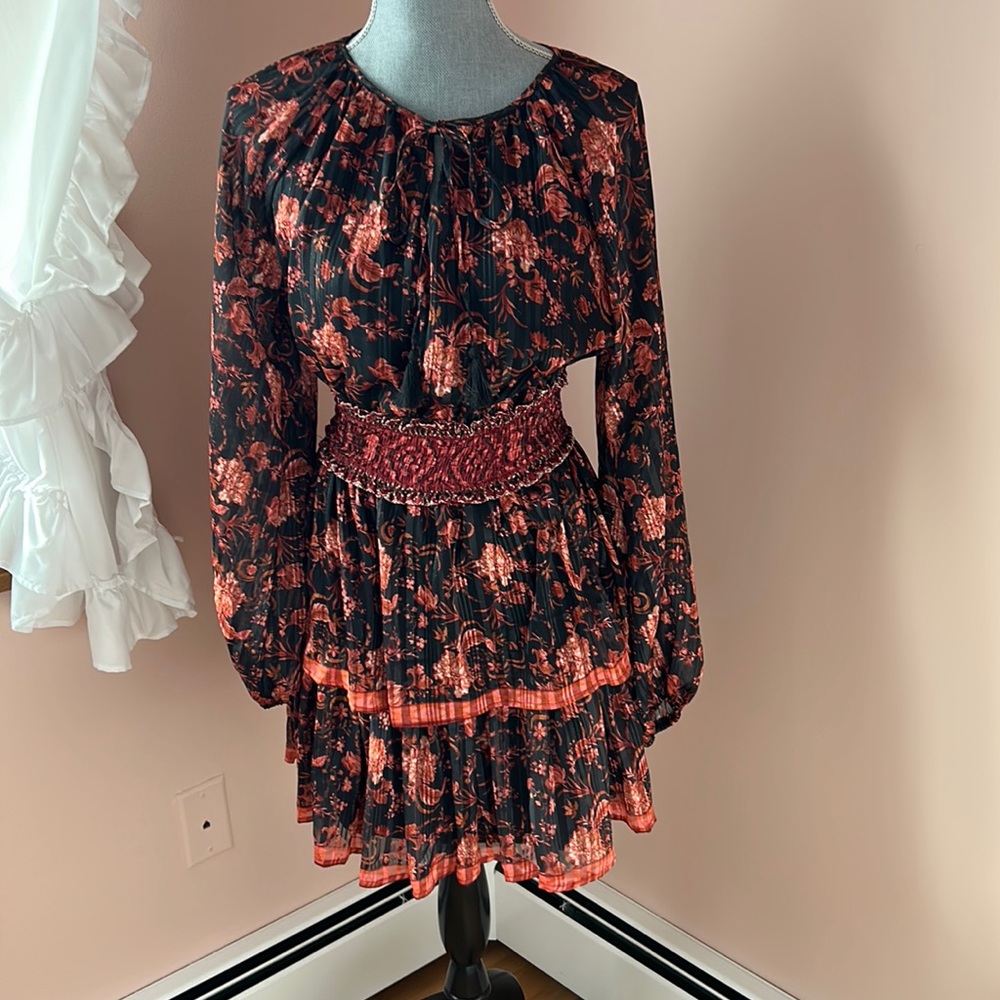 ❤️‍🔥BOGO FREE VICI Dress bohemian smocked black long sleeve floral paisley